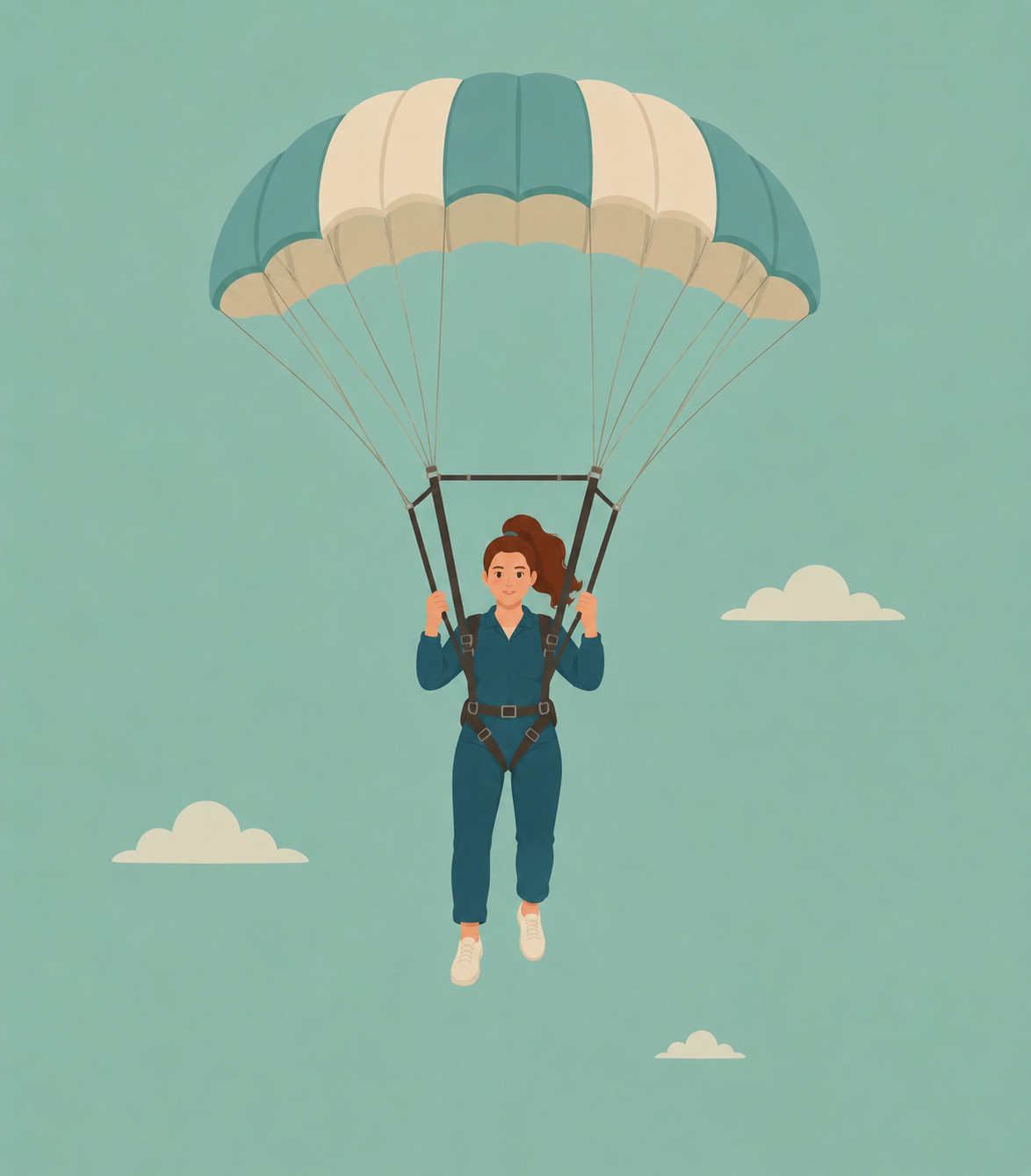 A woman parachuting through a clear sky
